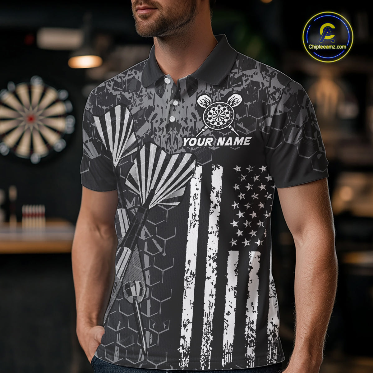 Custom US Flag Darts Shirt for Men Darts Team Jerseys Dart Tournament Polo & 1/4 Zip NNT113