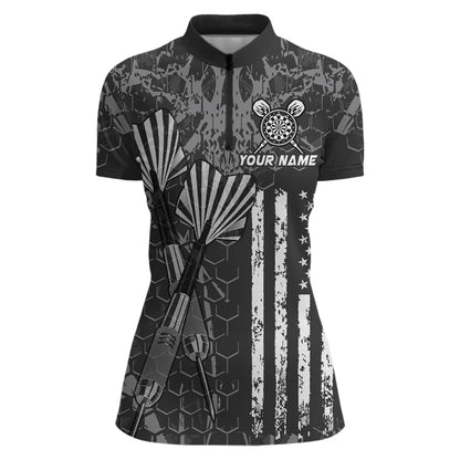 Custom US Flag Darts Shirt for Women Darts Team Jerseys Dart Tournament Polo & 1/4 Zip NNT113