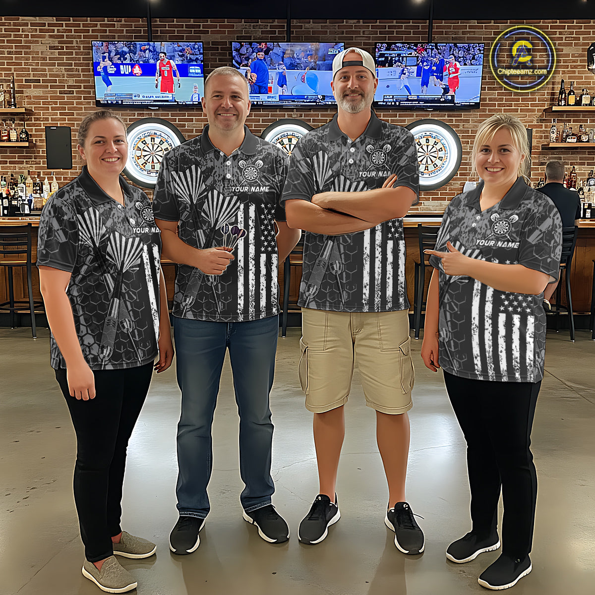 Custom US Flag Darts Shirt for Men Darts Team Jerseys Dart Tournament Polo & 1/4 Zip NNT113