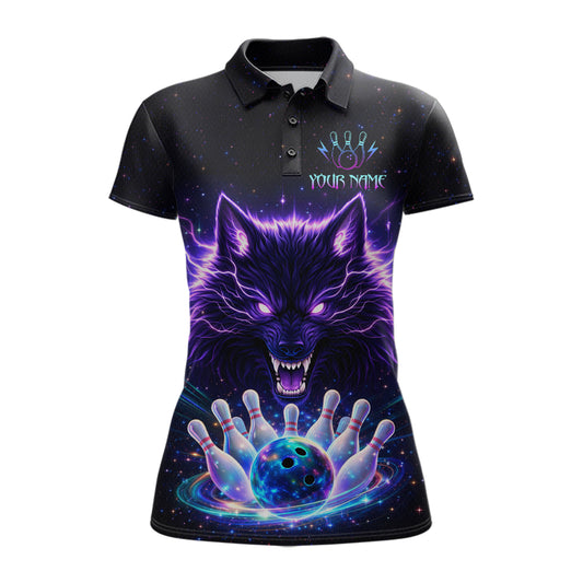 Custom Galaxy Wolf Bowling Jersey for Women Bowling Tournament Polo & 1/4 Zip Bowling Team Shirts HNT220