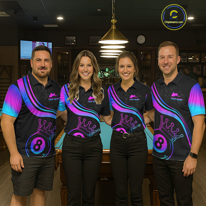 Neon 8 Ball Crown Billiard Shirts for Women Custom Billiard League Billiard Team Shirts Polo & 1/4 Zip NNT103