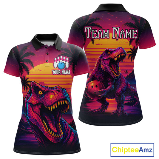 Custom Neon Dinosaur Bowling Jersey for Women Unisex Bowling Shirts for Team Polo & 1/4 Zip HNT241