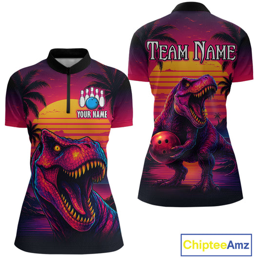 Custom Neon Dinosaur Bowling Jersey for Women Unisex Bowling Shirts for Team Polo & 1/4 Zip HNT241