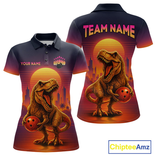 Custom Retro Dinosaur Bowling Jersey for Women Unisex Bowling Shirts for Team Polo & 1/4 Zip HNT242
