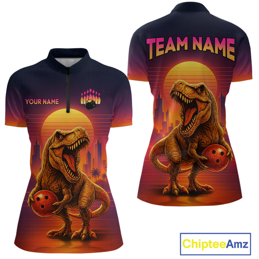 Custom Retro Dinosaur Bowling Jersey for Women Unisex Bowling Shirts for Team Polo & 1/4 Zip HNT242