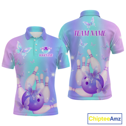 Custom Neon Butterfly Bowling Jersey for Men Bowling Team Shirts Bowling League Polo & 1/4 Zip HNT172