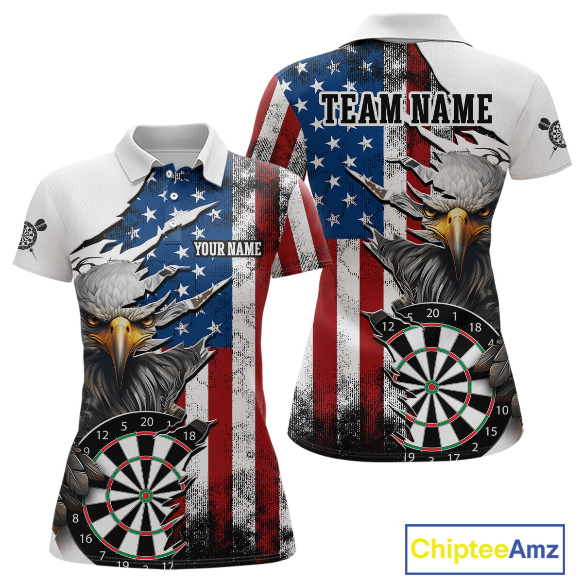 Custom American Flag Eagle Dart Shirts for Women Darts Team Jerseys Polo & 1/4 Zip NNT138