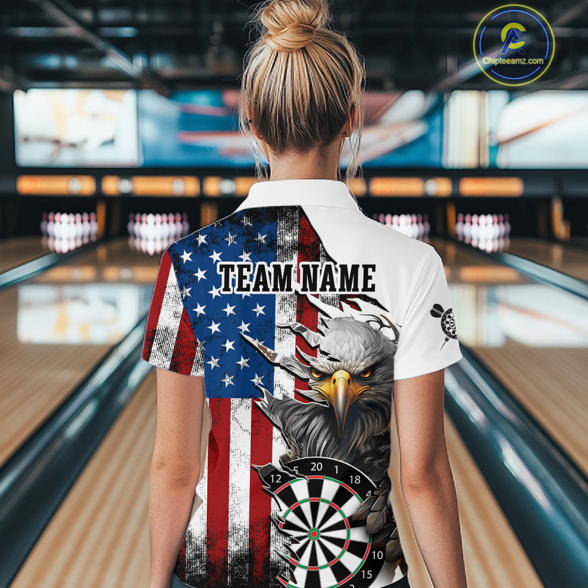 Custom American Flag Eagle Dart Shirts for Women Darts Team Jerseys Polo & 1/4 Zip NNT138