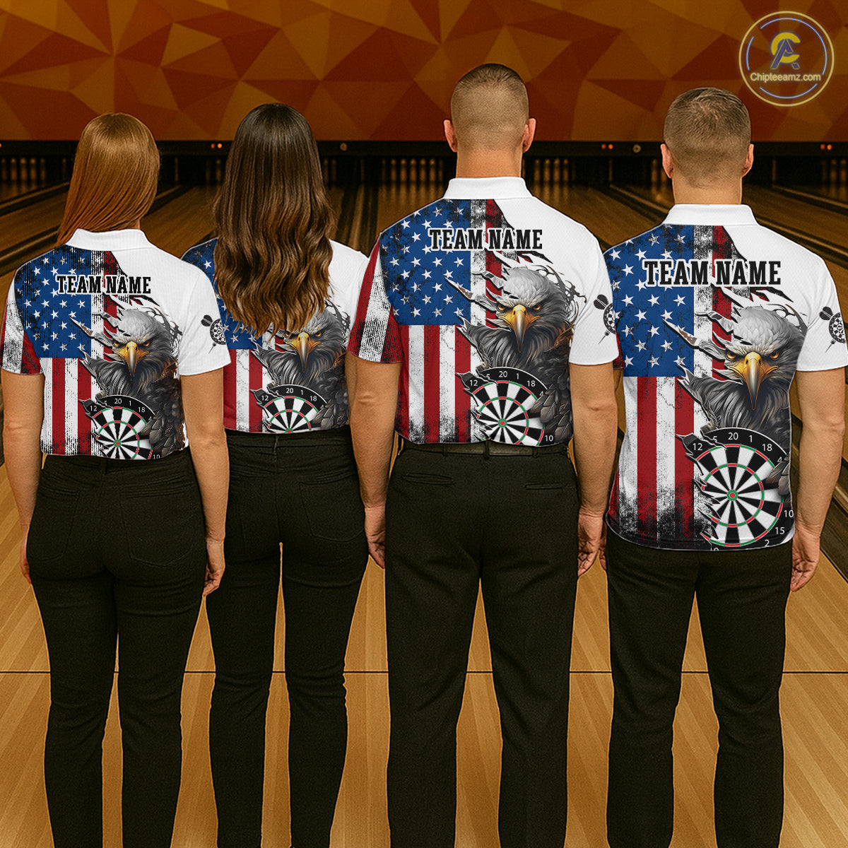 Custom American Flag Eagle Dart Shirts for Women Darts Team Jerseys Polo & 1/4 Zip NNT138