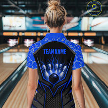 Load image into Gallery viewer, Custom Blue Flame Bowling Jersey for Women Bowling Team Shirts Bowling Polo &amp; 1/4 Zip HNT372
