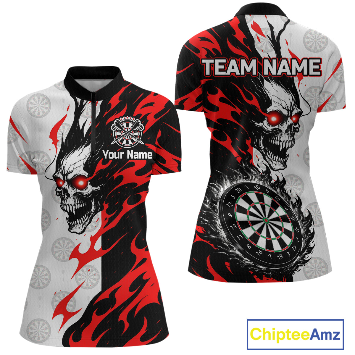Custom Black Red Skull Darts Shirt for Women Darts Team Jerseys Dartboard Shirt Dart League NNT265