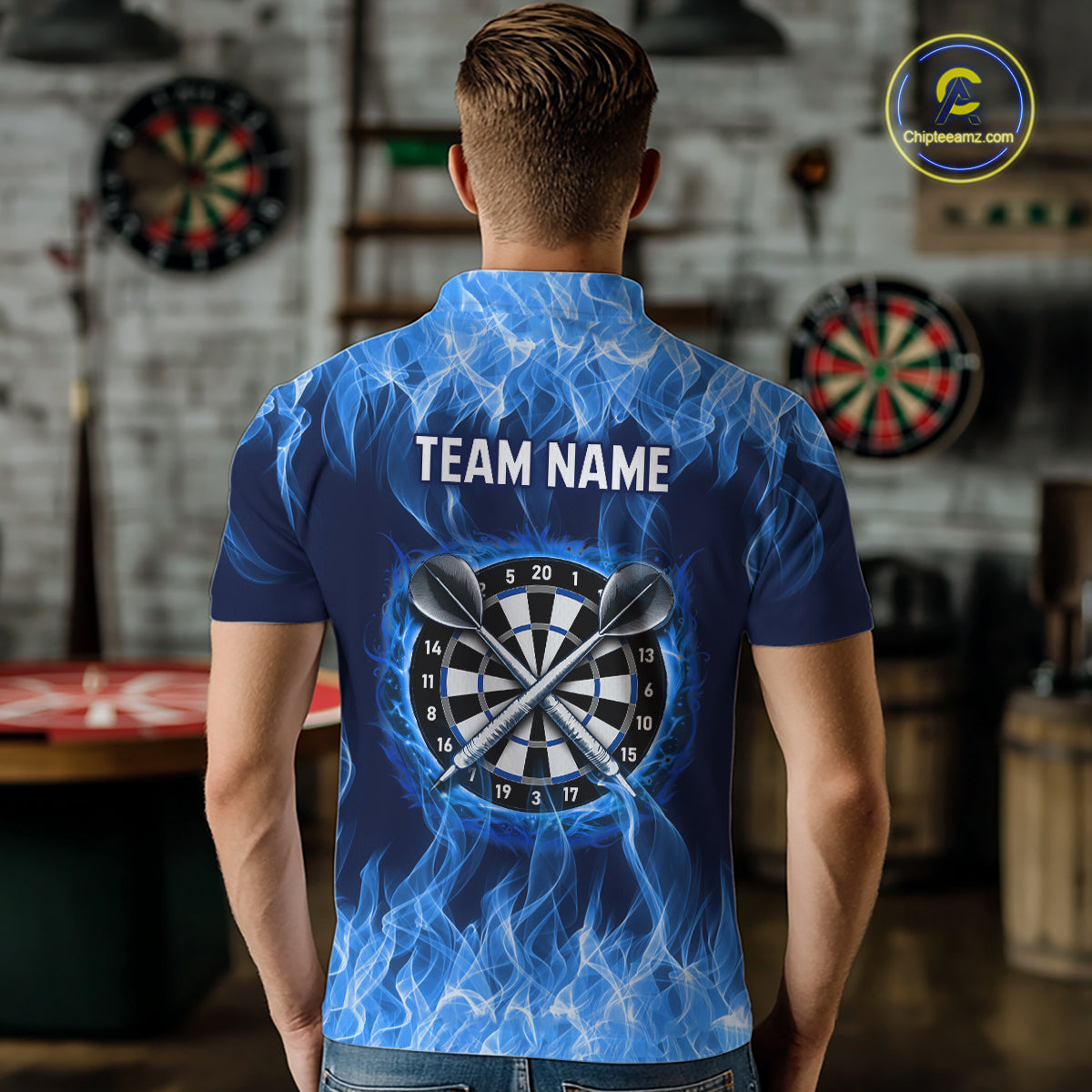 Custom Blue Fire Flame Darts Board Dart Tournament Dart Shirts For Men Darts Team Jerseys NNT118
