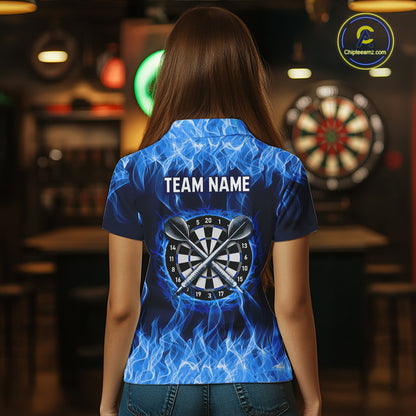 Custom Blue Fire Flame Darts Board Dart Tournament Dart Shirts For Women Darts Team Jerseys NNT118