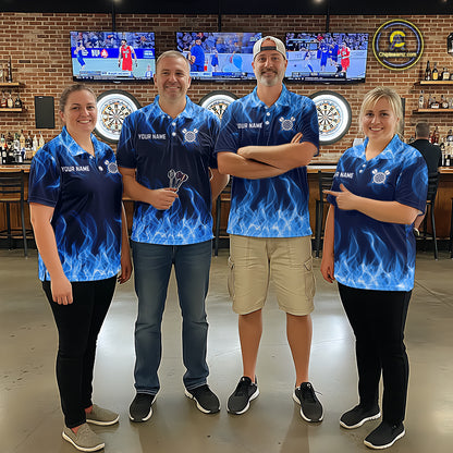 Custom Blue Fire Flame Darts Board Dart Tournament Dart Shirts For Women Darts Team Jerseys NNT118