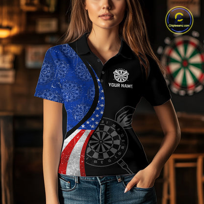 Custom US Flag Dart Shirt For Women, Patriotic Dart Jersey Dart Tournament Retro Darts Board NNT117