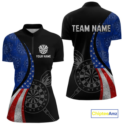 Custom US Flag Dart Shirt For Women, Patriotic Dart Jersey Dart Tournament Retro Darts Board NNT117