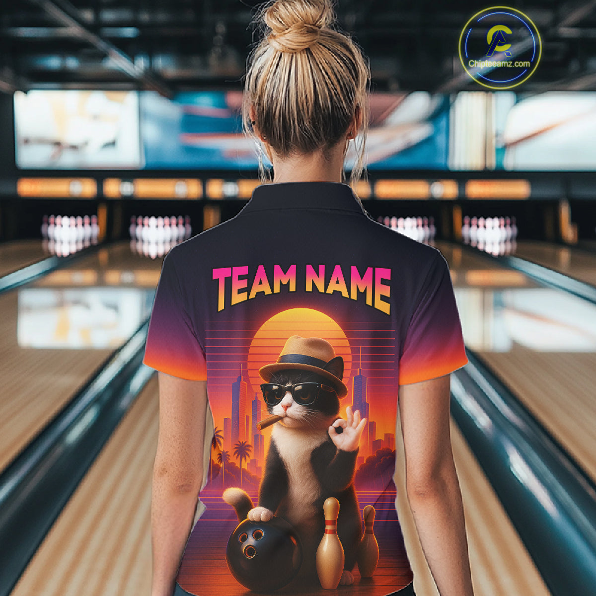 Custom Funny Cat Bowling Jersey for Women Bowling Uniform Bowling Team Shirts Polo & 1/4 Zip HNT196