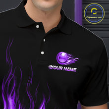Load image into Gallery viewer, Black polo shirt with a purple logo and flame design, featuring 'Chipteammz.com' logo.
