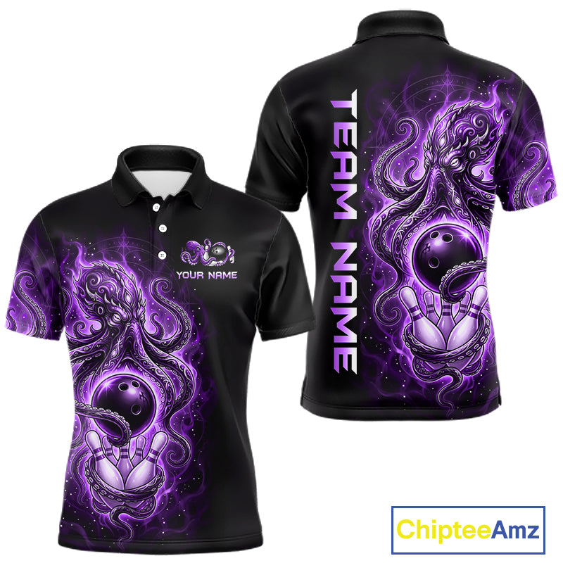 Custom Purple Flame Octopus Bowling Jersey for Men Bowling Team Shirts Polo & 1/4 Zip HNT506