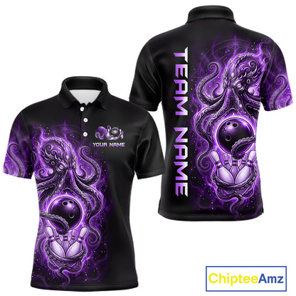 Custom Purple Flame Octopus Bowling Jersey for Men Bowling Team Shirts Polo & 1/4 Zip HNT506