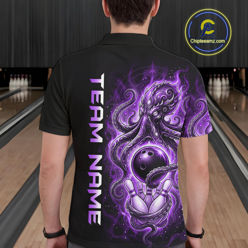 Custom Purple Flame Octopus Bowling Jersey for Men Bowling Team Shirts Polo & 1/4 Zip HNT506