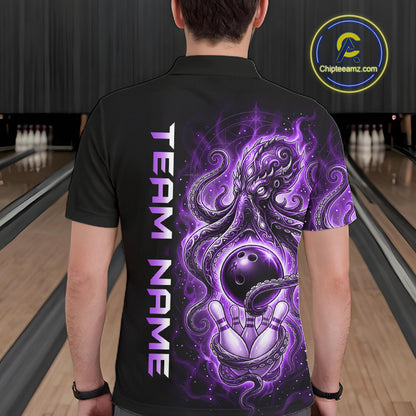 Custom Purple Flame Octopus Bowling Jersey for Men Bowling Team Shirts Polo & 1/4 Zip HNT506