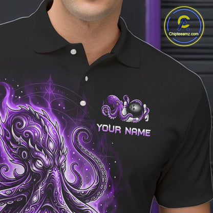 Custom Purple Flame Octopus Bowling Jersey for Men Bowling Team Shirts Polo & 1/4 Zip HNT506