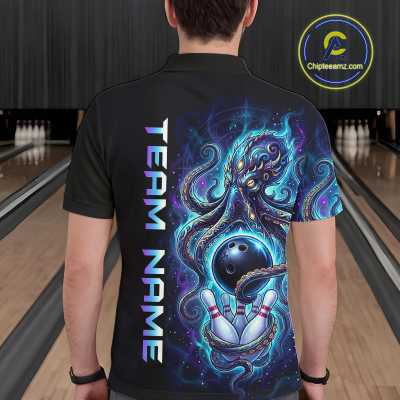 Custom Turquoise Flame Octopus Bowling Jersey for Men Bowling Team Shirts Polo & 1/4 Zip HNT506