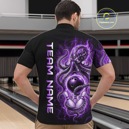 Custom Purple Flame Octopus Bowling Jersey for Men Bowling Team Shirts Polo & 1/4 Zip HNT506