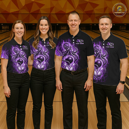 Custom Purple Flame Octopus Bowling Jersey for Women Bowling Team Shirts Polo & 1/4 Zip HNT506