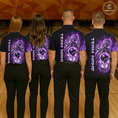 Custom Purple Flame Octopus Bowling Jersey for Women Bowling Team Shirts Polo & 1/4 Zip HNT506