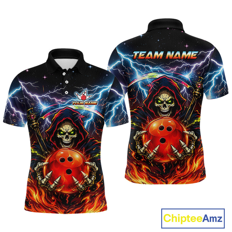 Custom Thunder Flame Grim Reaper Bowling Jersey for Men Bowling Team Shirts Polo & 1/4 Zip HNT507