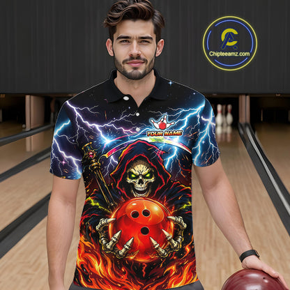 Custom Thunder Flame Grim Reaper Bowling Jersey for Men Bowling Team Shirts Polo & 1/4 Zip HNT507