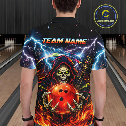 Custom Thunder Flame Grim Reaper Bowling Jersey for Men Bowling Team Shirts Polo & 1/4 Zip HNT507