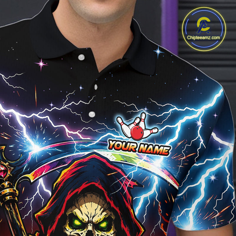 Custom Thunder Flame Grim Reaper Bowling Jersey for Men Bowling Team Shirts Polo & 1/4 Zip HNT507