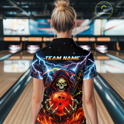 Custom Thunder Flame Grim Reaper Bowling Jersey for Women Bowling Team Shirts Polo & 1/4 Zip HNT507