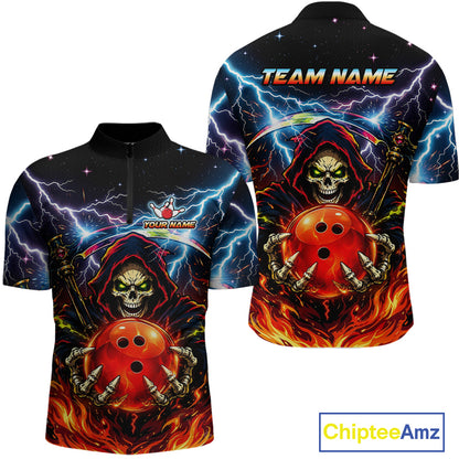 Custom Thunder Flame Grim Reaper Bowling Jersey for Men Bowling Team Shirts Polo & 1/4 Zip HNT507