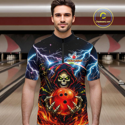 Custom Thunder Flame Grim Reaper Bowling Jersey for Men Bowling Team Shirts Polo & 1/4 Zip HNT507