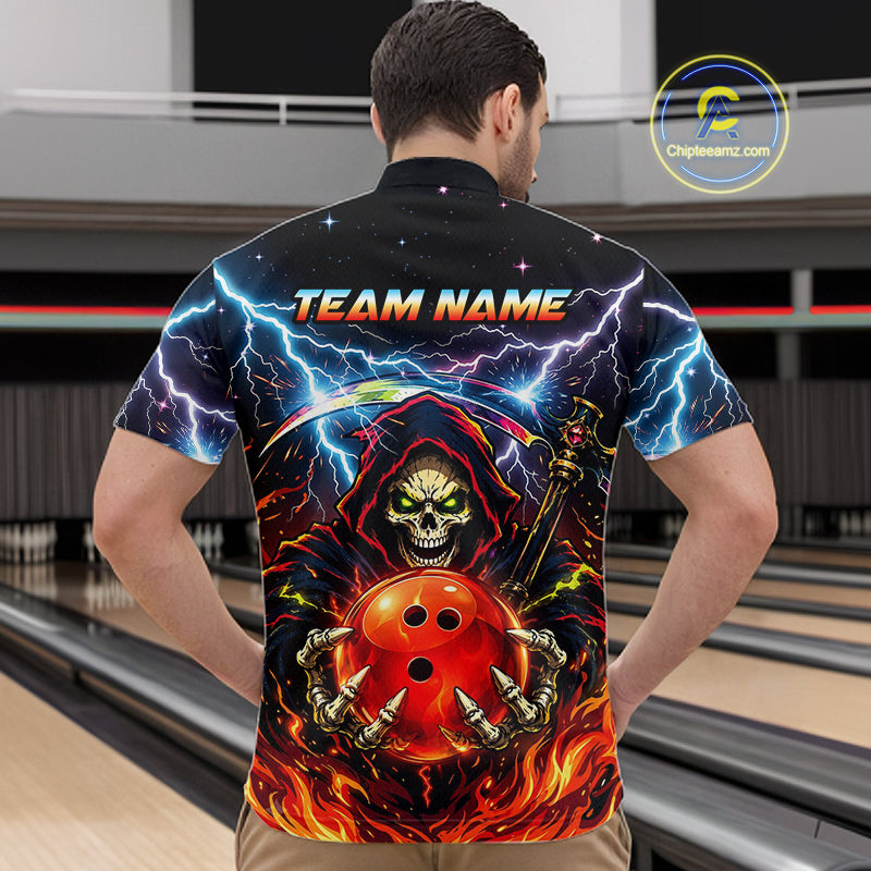 Custom Thunder Flame Grim Reaper Bowling Jersey for Men Bowling Team Shirts Polo & 1/4 Zip HNT507