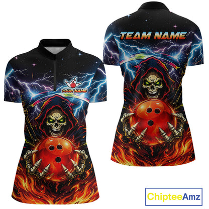 Custom Thunder Flame Grim Reaper Bowling Jersey for Women Bowling Team Shirts Polo & 1/4 Zip HNT507