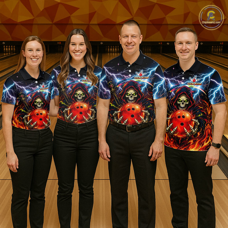 Custom Thunder Flame Grim Reaper Bowling Jersey for Women Bowling Team Shirts Polo & 1/4 Zip HNT507