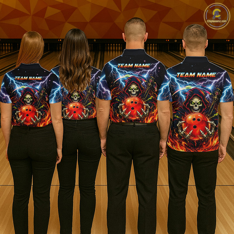 Custom Thunder Flame Grim Reaper Bowling Jersey for Women Bowling Team Shirts Polo & 1/4 Zip HNT507