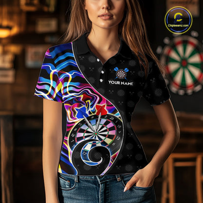 Custom Blue Neon Wave Darts Shirt for Women Darts Team Jerseys Dartboard Shirt NNT295