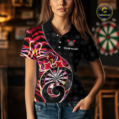 Custom Red Neon Wave Darts Shirt for Women Darts Team Jerseys Dartboard Shirt NNT295