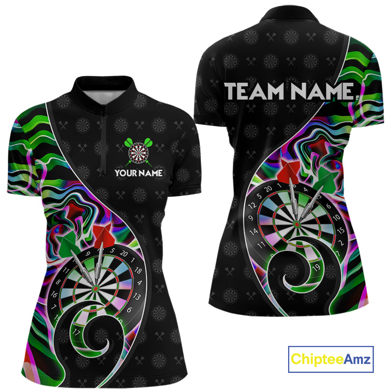 Custom Green Neon Wave Darts Shirt for Women Darts Team Jerseys Dartboard Shirt NNT295