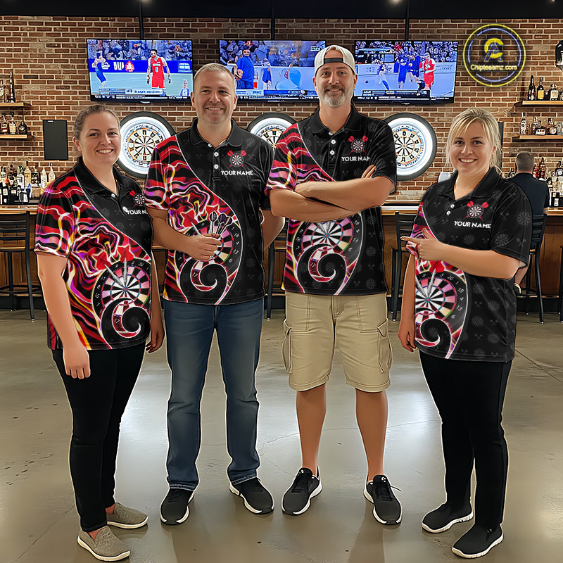Custom Red Neon Wave Darts Shirt for Women Darts Team Jerseys Dartboard Shirt NNT295