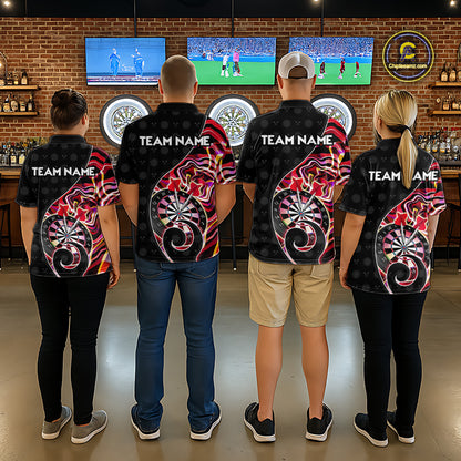 Custom Red Neon Wave Darts Shirt for Women Darts Team Jerseys Dartboard Shirt NNT295