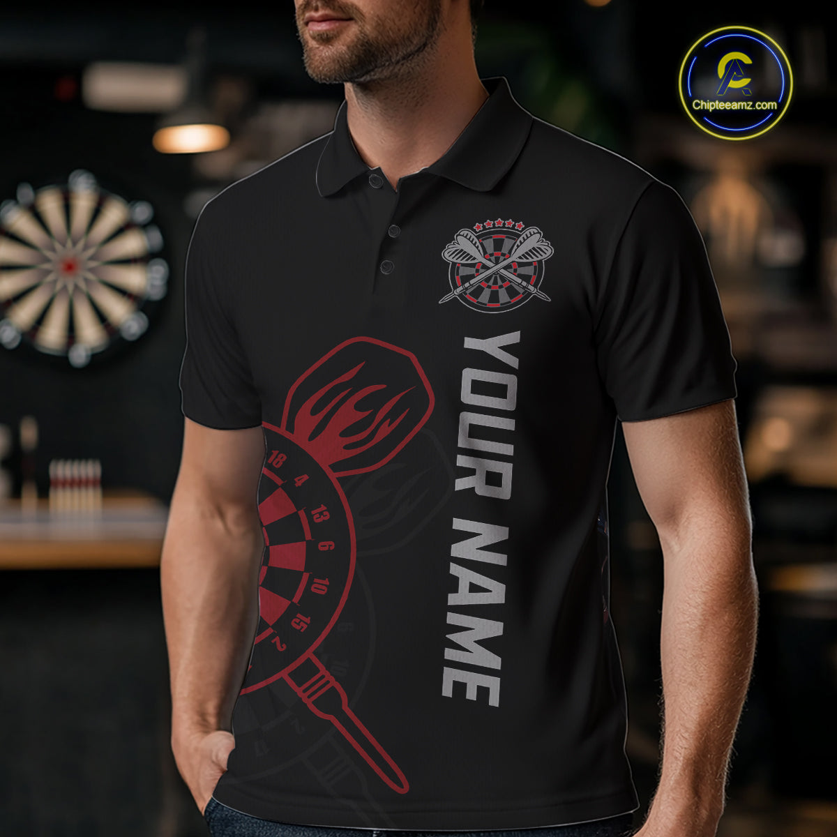 Custom Skull US Flag Dart Shirts For Men Dart Board Shirts Polo & 1/4 Zip Dart Jersey Team NNT127