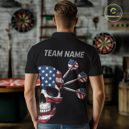 Custom Skull US Flag Dart Shirts For Men Dart Board Shirts Polo & 1/4 Zip Dart Jersey Team NNT127