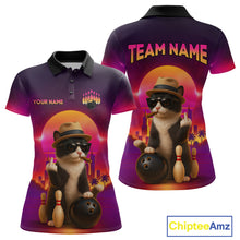 Load image into Gallery viewer, Custom Funny Cat Bowling Jersey for Women Bowling League Polo &amp; 1/4 Zip Bowling Team Shirts HNT142